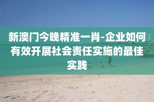 新澳門今晚精準一肖-企業如何有效開展社會責任實施的最佳實踐