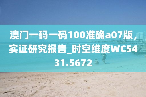 澳門一碼一碼100準確a07版,實證研究報告_時空維度WC5431.5672