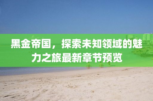 黑金帝國,探索未知領域的魅力之旅最新章節(jié)預覽